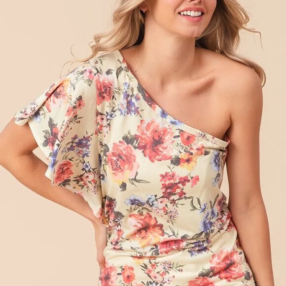 ✨NWT BiBi Floral Printed Jersey Knit Ruffle Sleeve Top - Picture 6 of 8